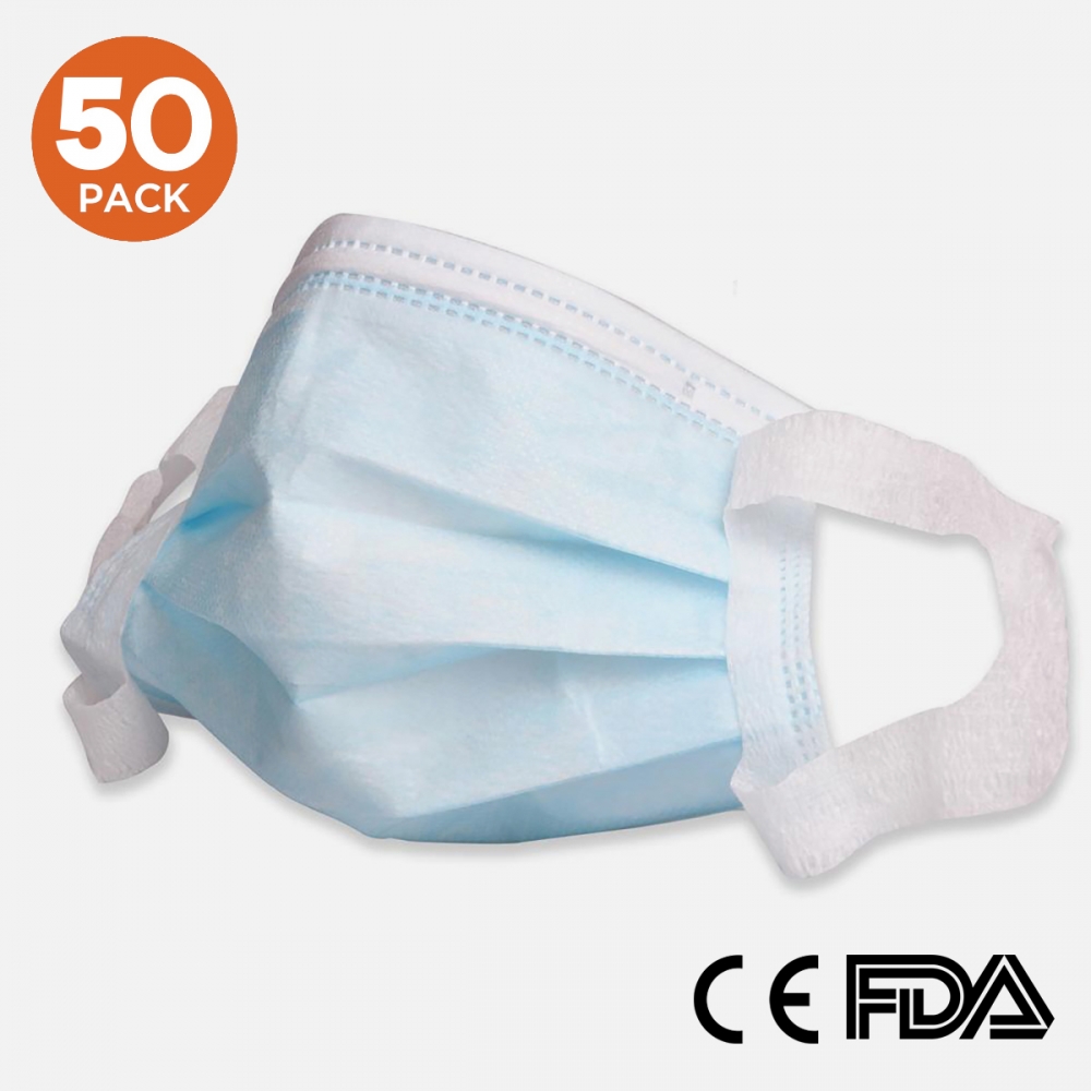 50 Pack Blue Surgical 3 Ply Disposable Face Masks Wide Soft Ear Loop Breathable