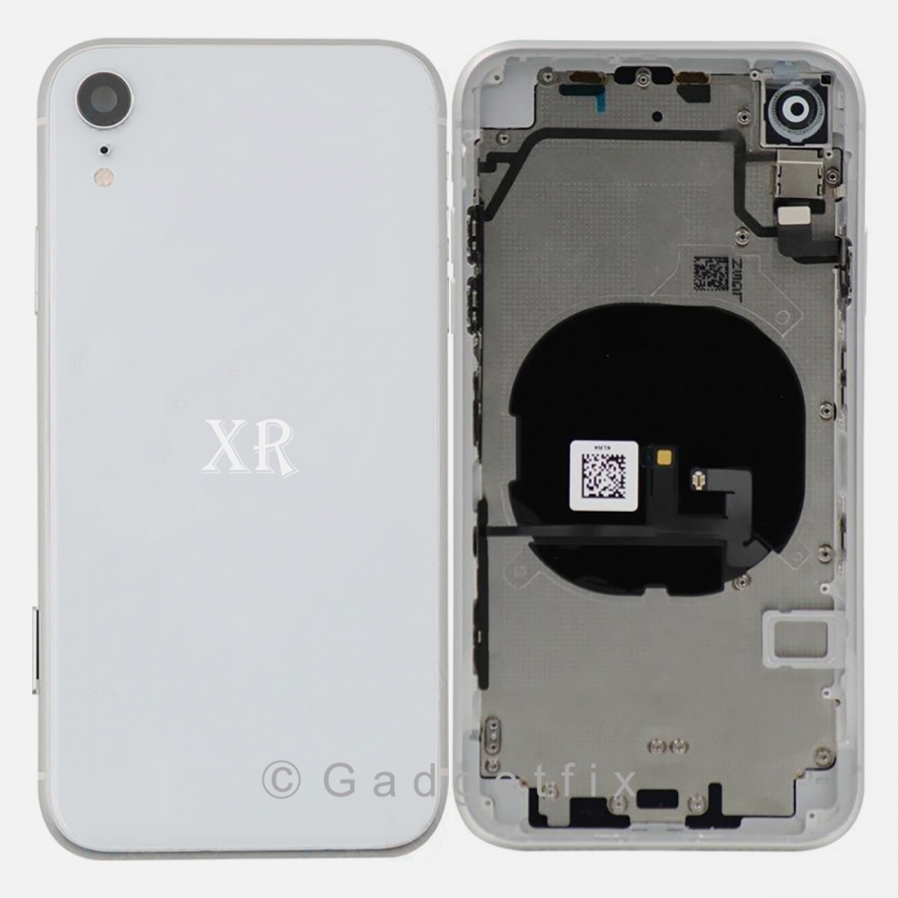 White Battery Back Glass Door + Mid Frame + Camera Lens + NFC & Volume Flex For Iphone XR