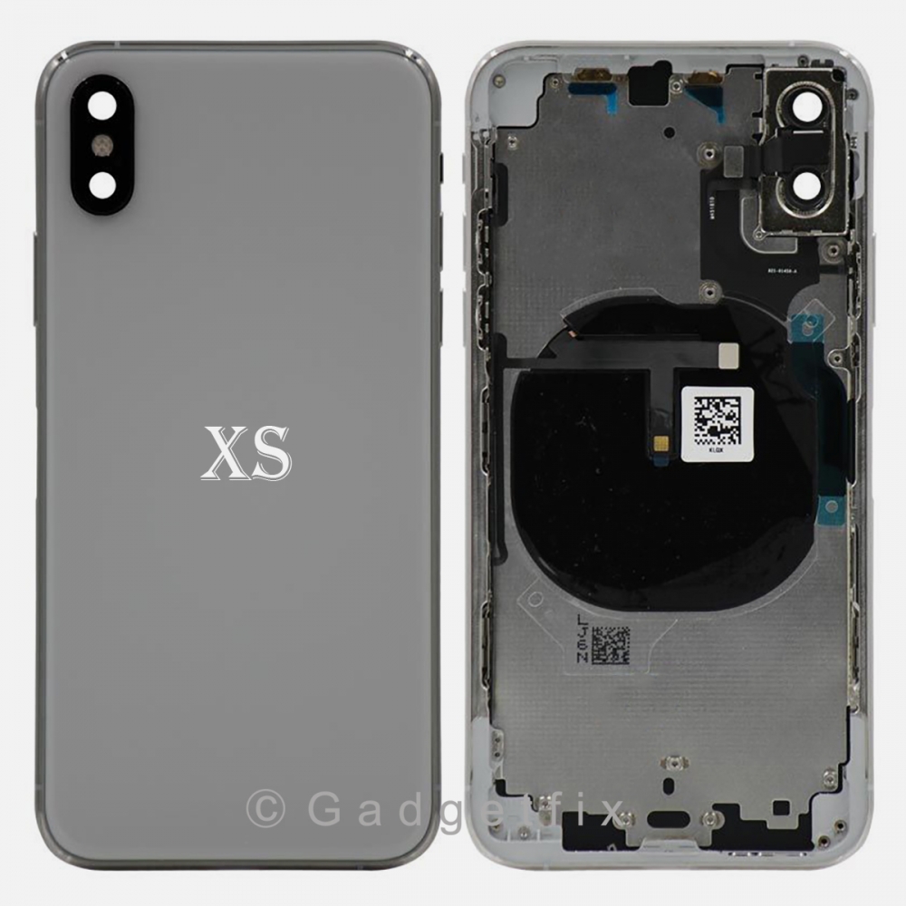 Silver Battery Back Glass Door + Mid Frame + Camera Lens + NFC & Volume Flex For Iphone XS
